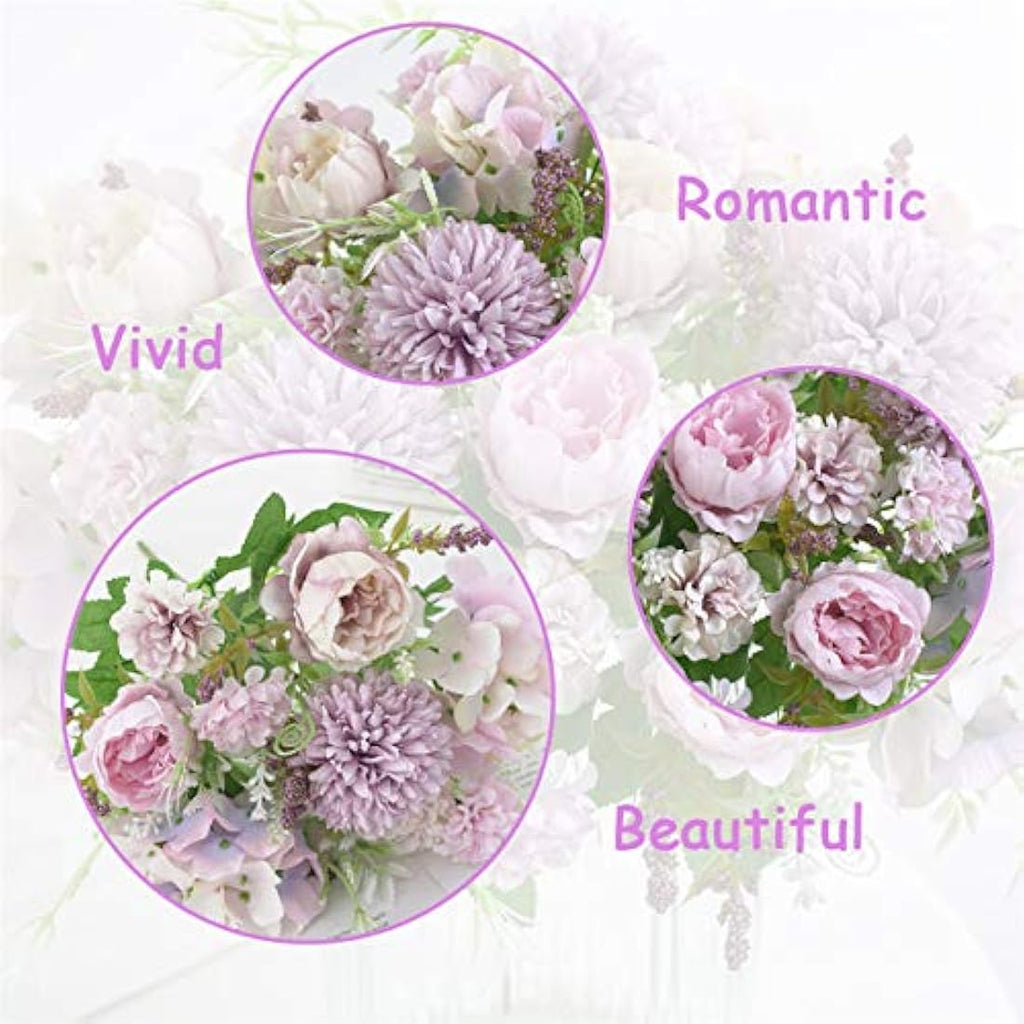 Silk Peony & Hydrangea Artificial Flowers - 2 Pcs Purple Bouquet