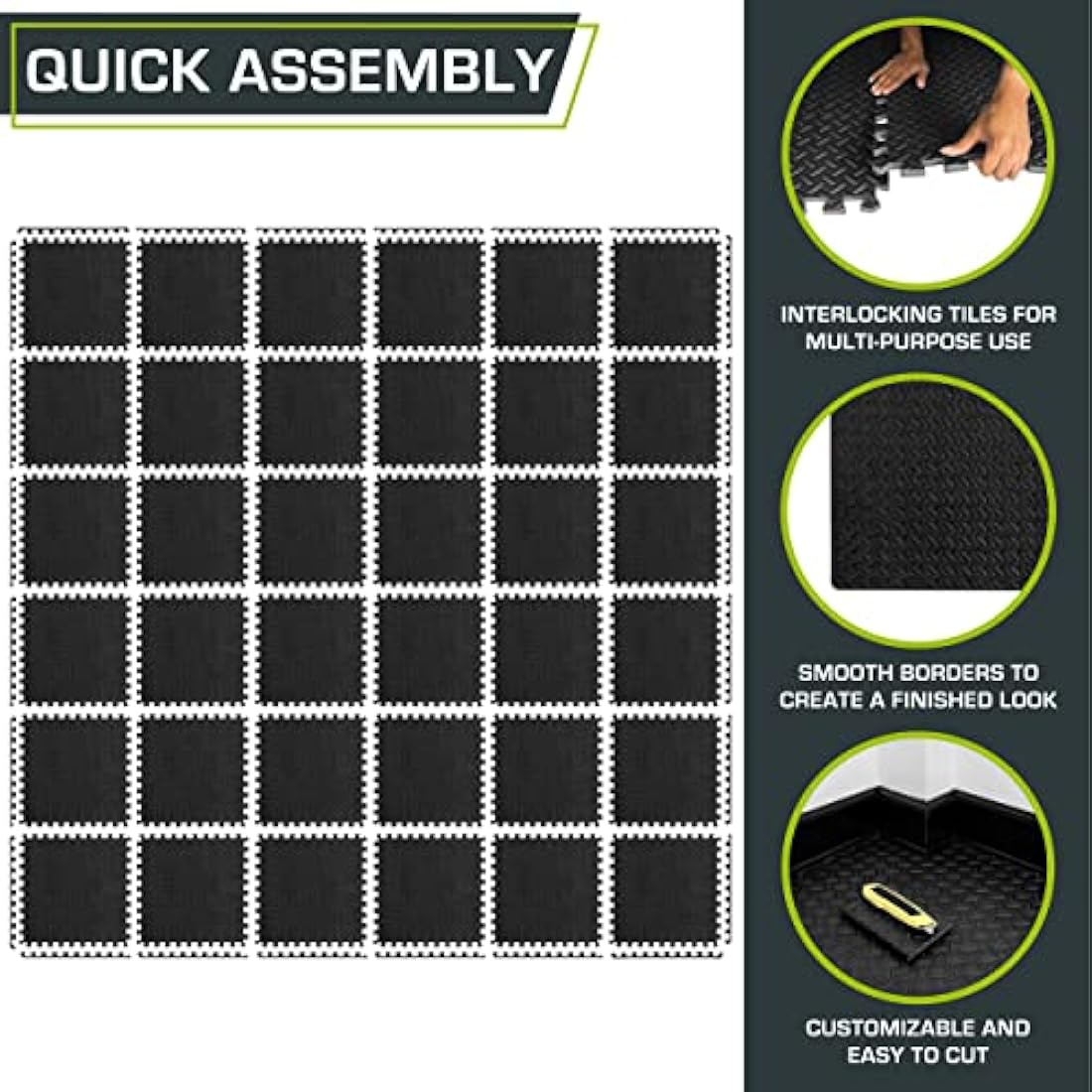 ProsourceFit Puzzle Exercise Mat | 1/2 Inch EVA Foam Floor Tiles | 144 Sq Ft