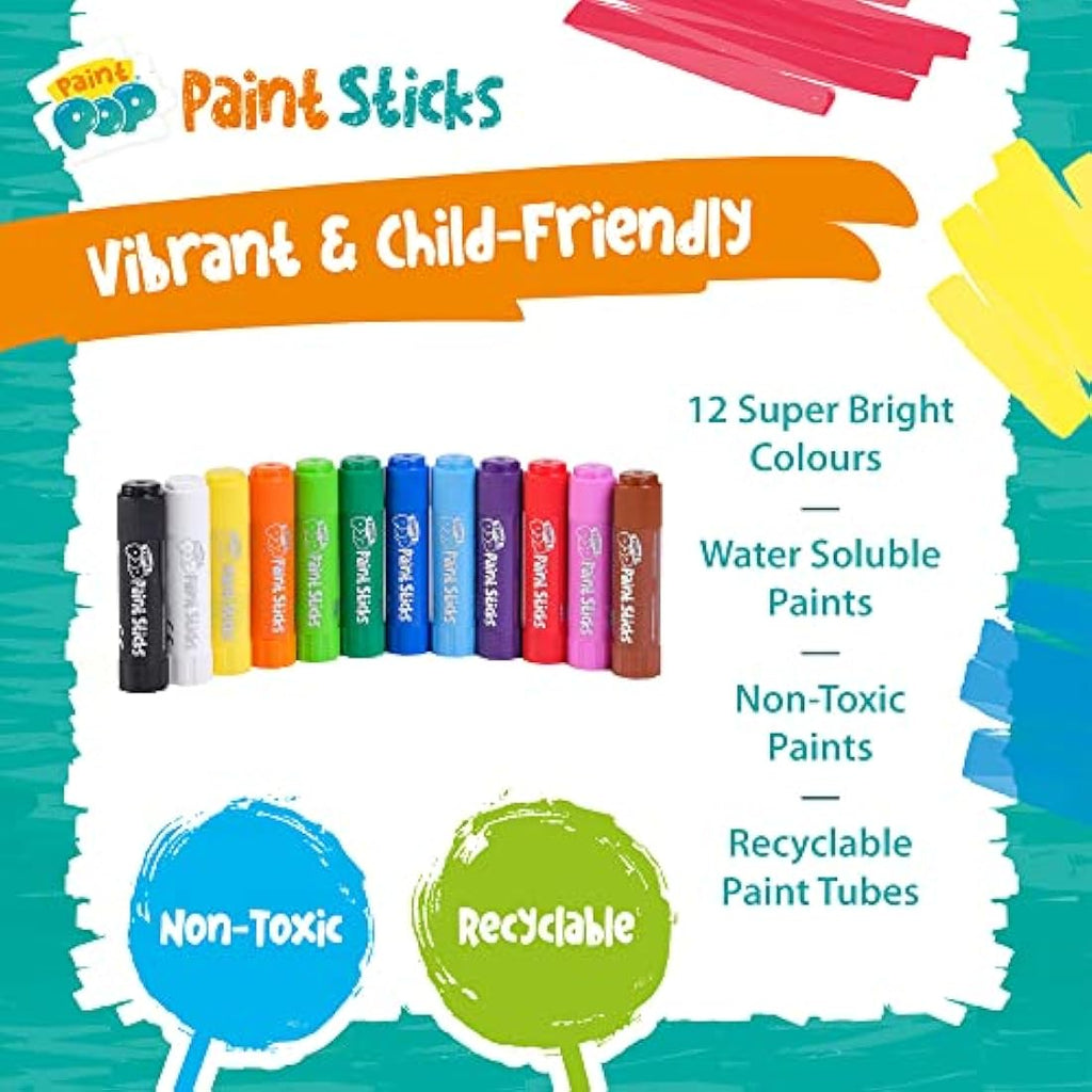 Paint Pop Mess-Free Paint Sticks for Kids - 12 Pack Assorted Colours
