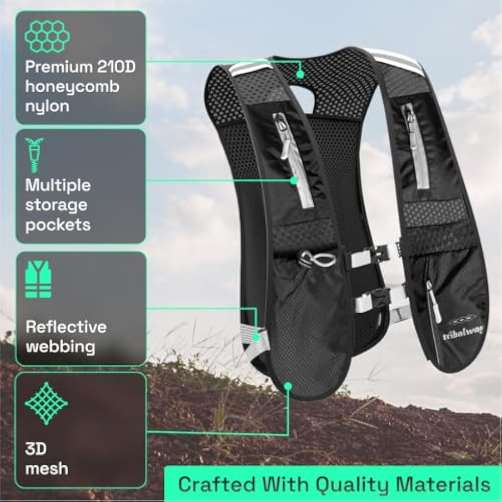 Tribalway Running Hydration Vest with 1.5L Water Bladder – Black