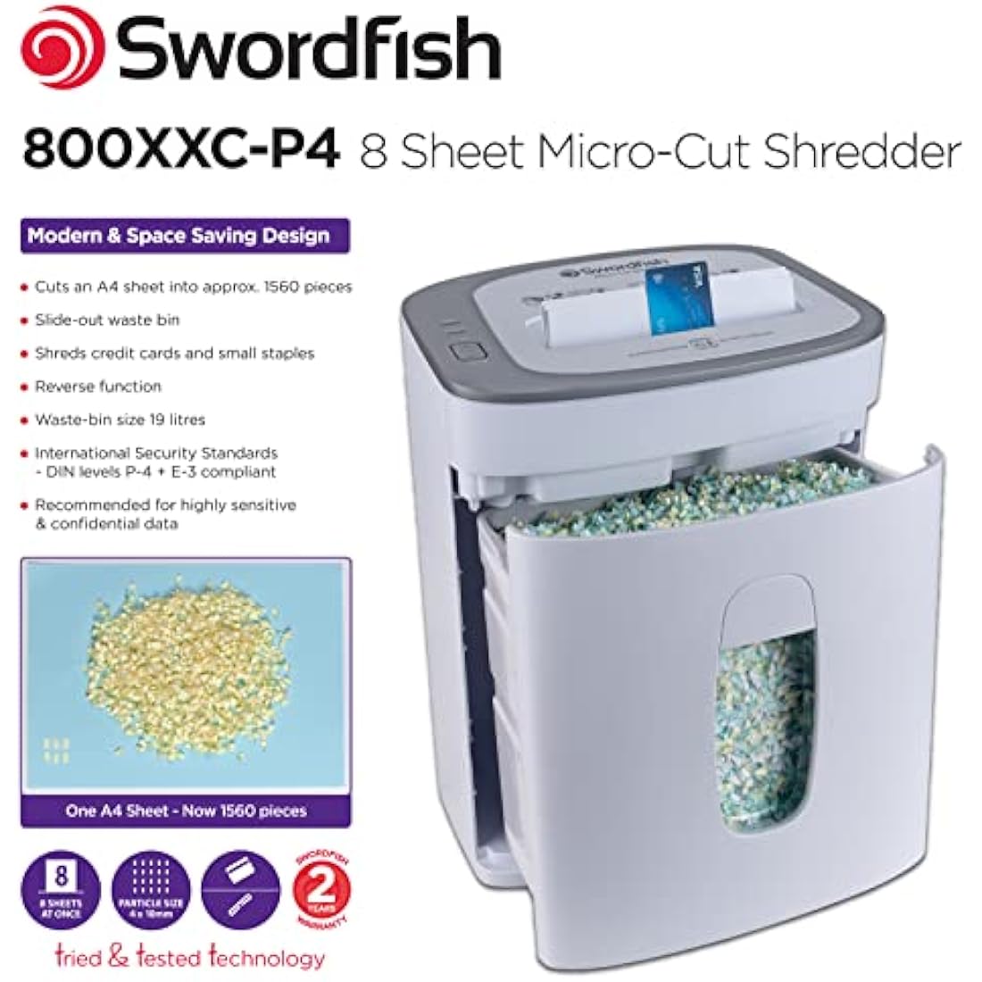 Swordfish 800XXC Micro-Cut High Security Paper Shredder - White