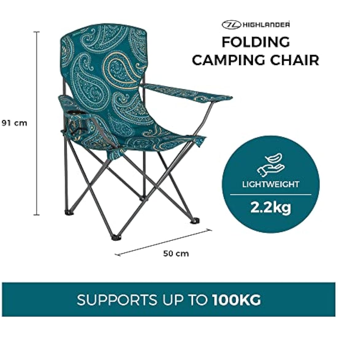 Highlander Camping Chair – Lightweight Folding Steel Chair with Cup Holder