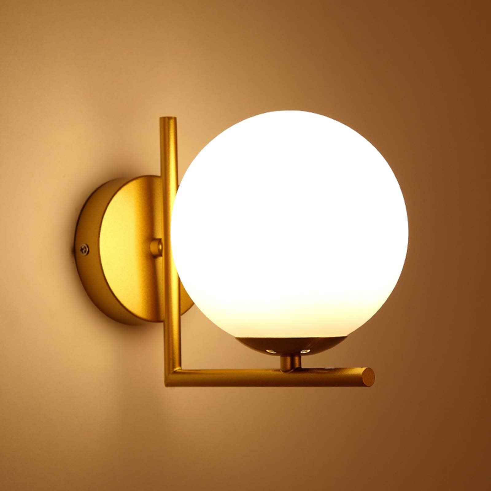 KRUIHAN Modern Gold Wall Sconce | Globe Glass Shade Indoor LED Wall Light