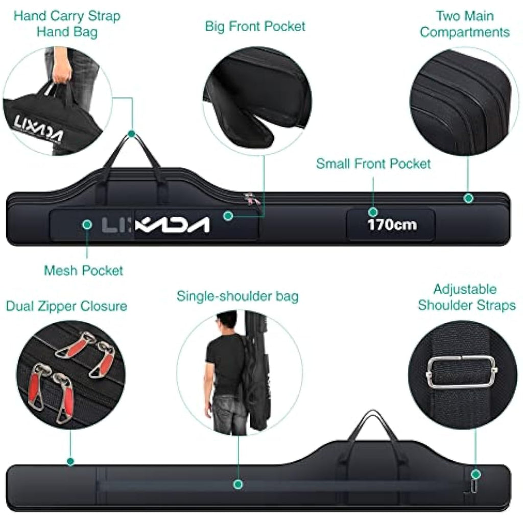 Lixada Folding Fishing Rod Bag – Durable 420D Oxford Tackle Carrier