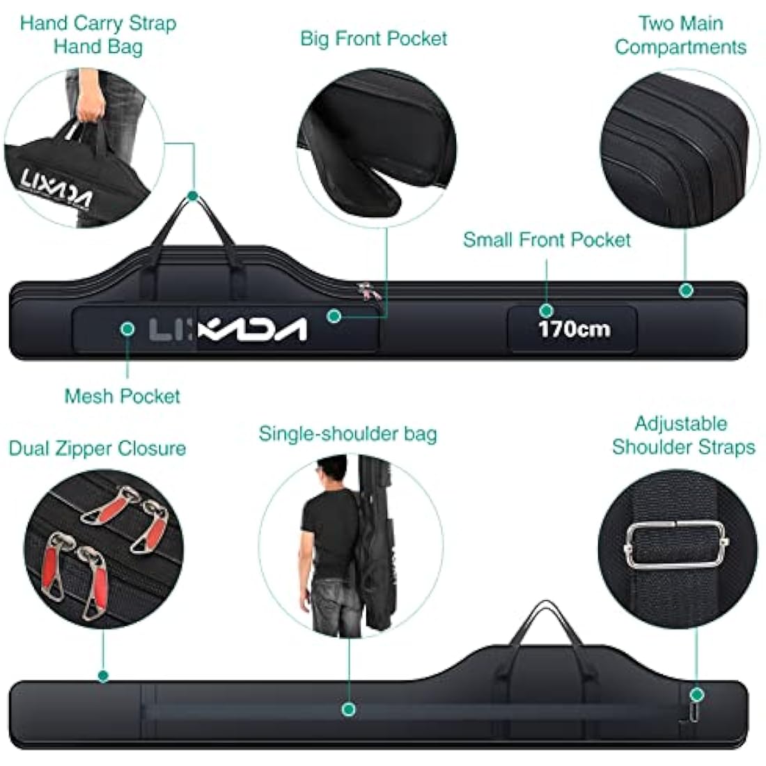 Lixada Folding Fishing Rod Bag – Durable 420D Oxford Tackle Carrier