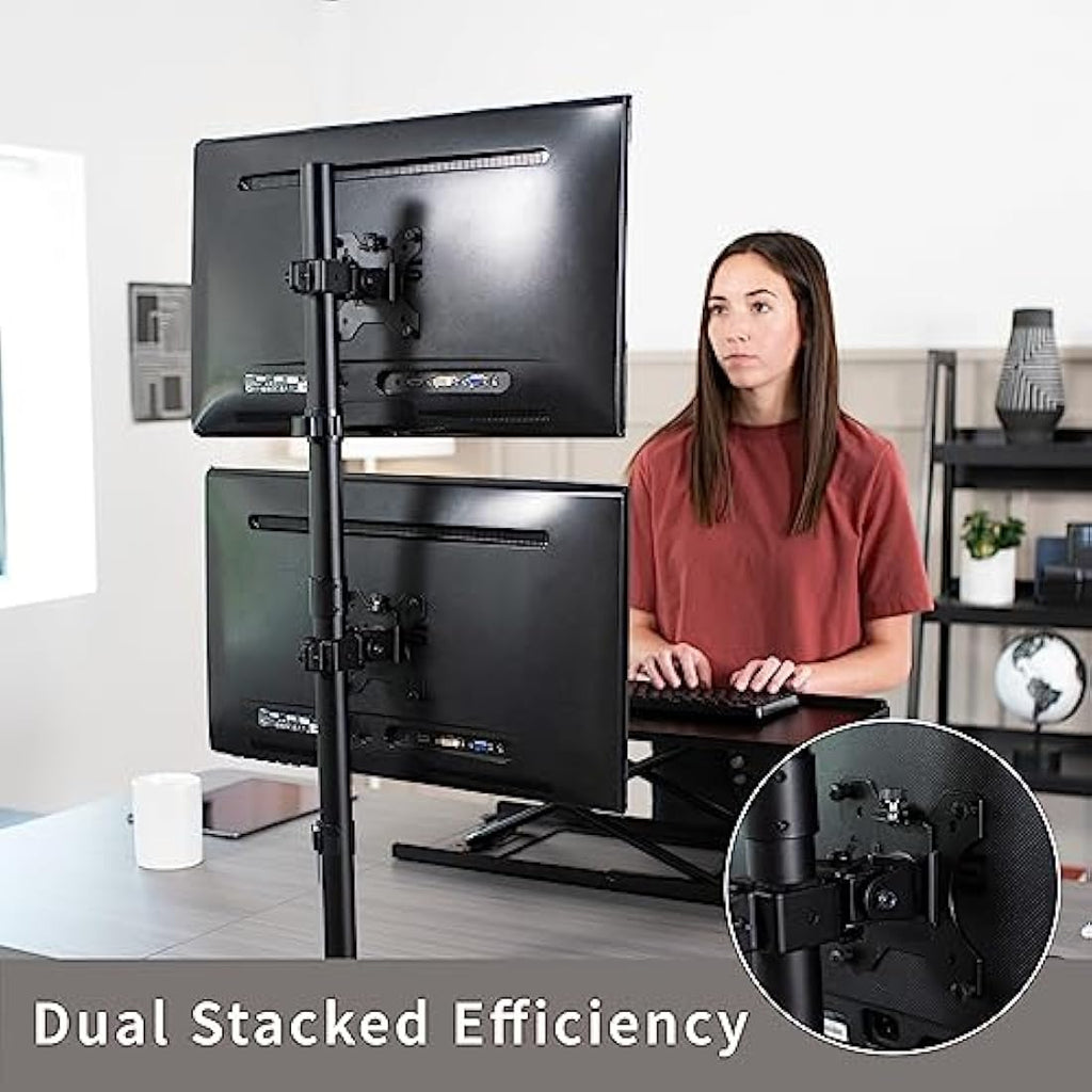 Vivo Dual Vertical Monitor Stand | Heavy Duty Stacked Mount for 13-32"