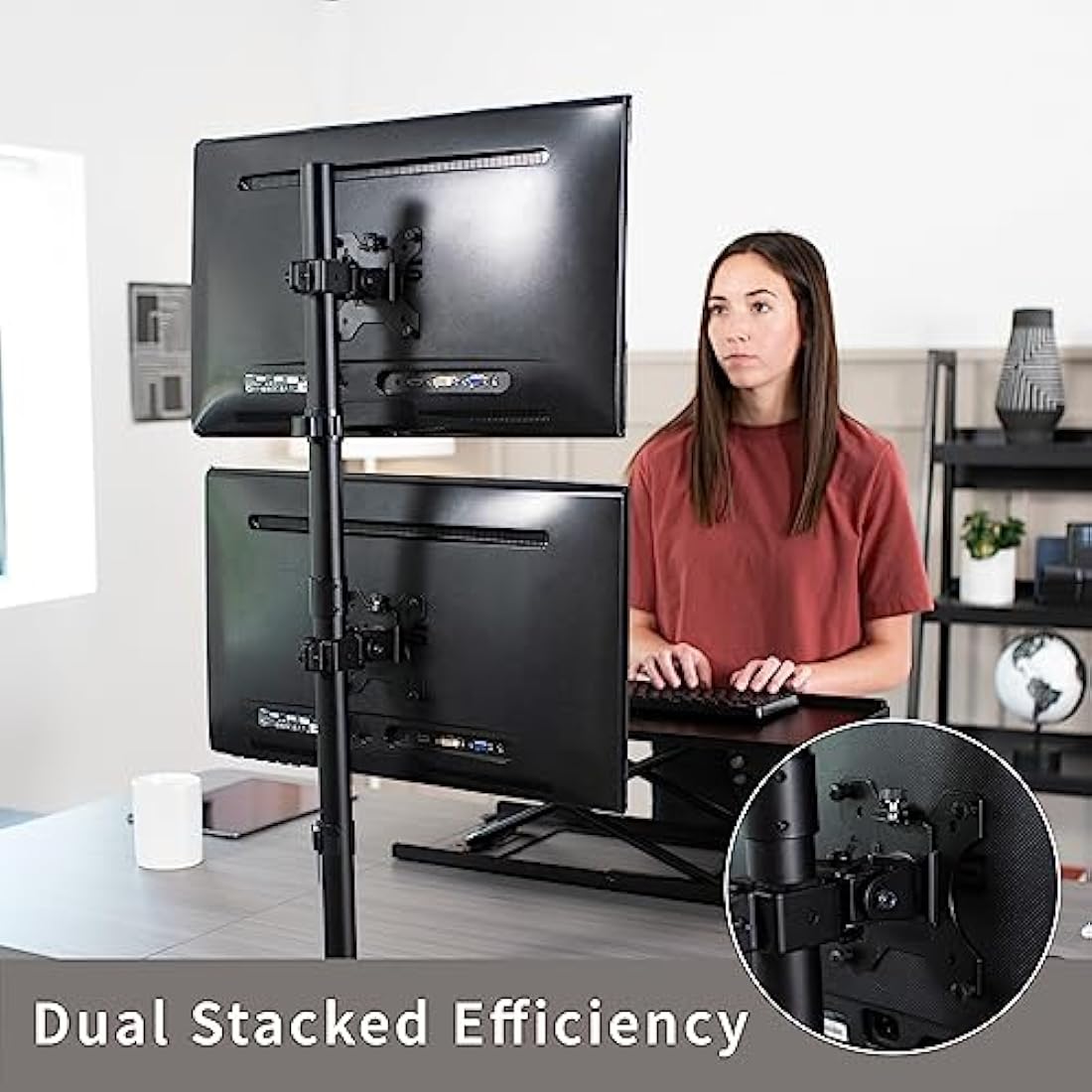 Vivo Dual Vertical Monitor Stand | Heavy Duty Stacked Mount for 13-32"