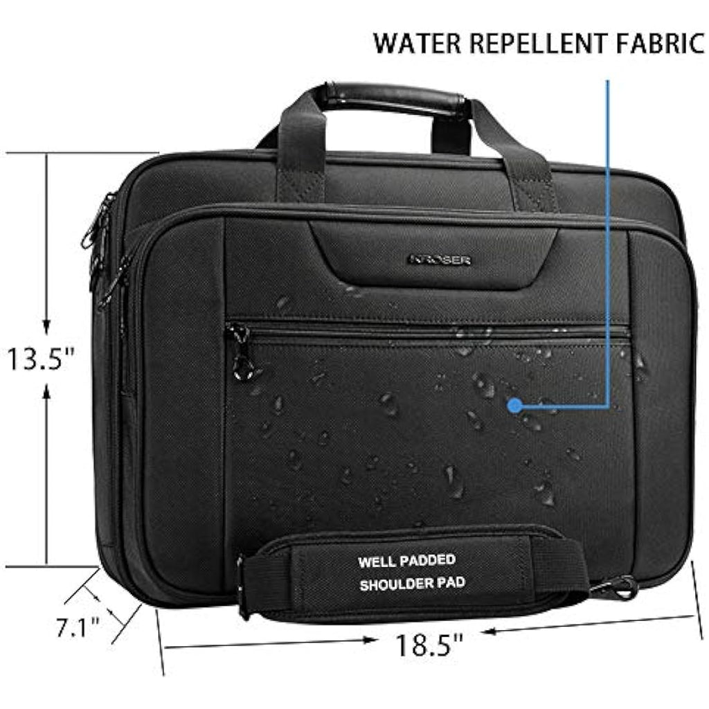 KROSER 18 Inch Laptop Briefcase | Expandable Water-Repellent Bag - Black