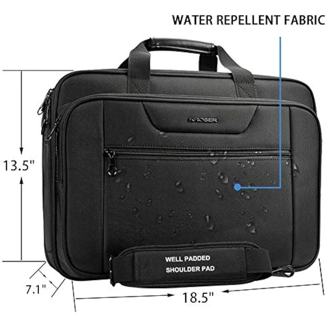 KROSER 18 Inch Laptop Briefcase | Expandable Water-Repellent Bag - Black