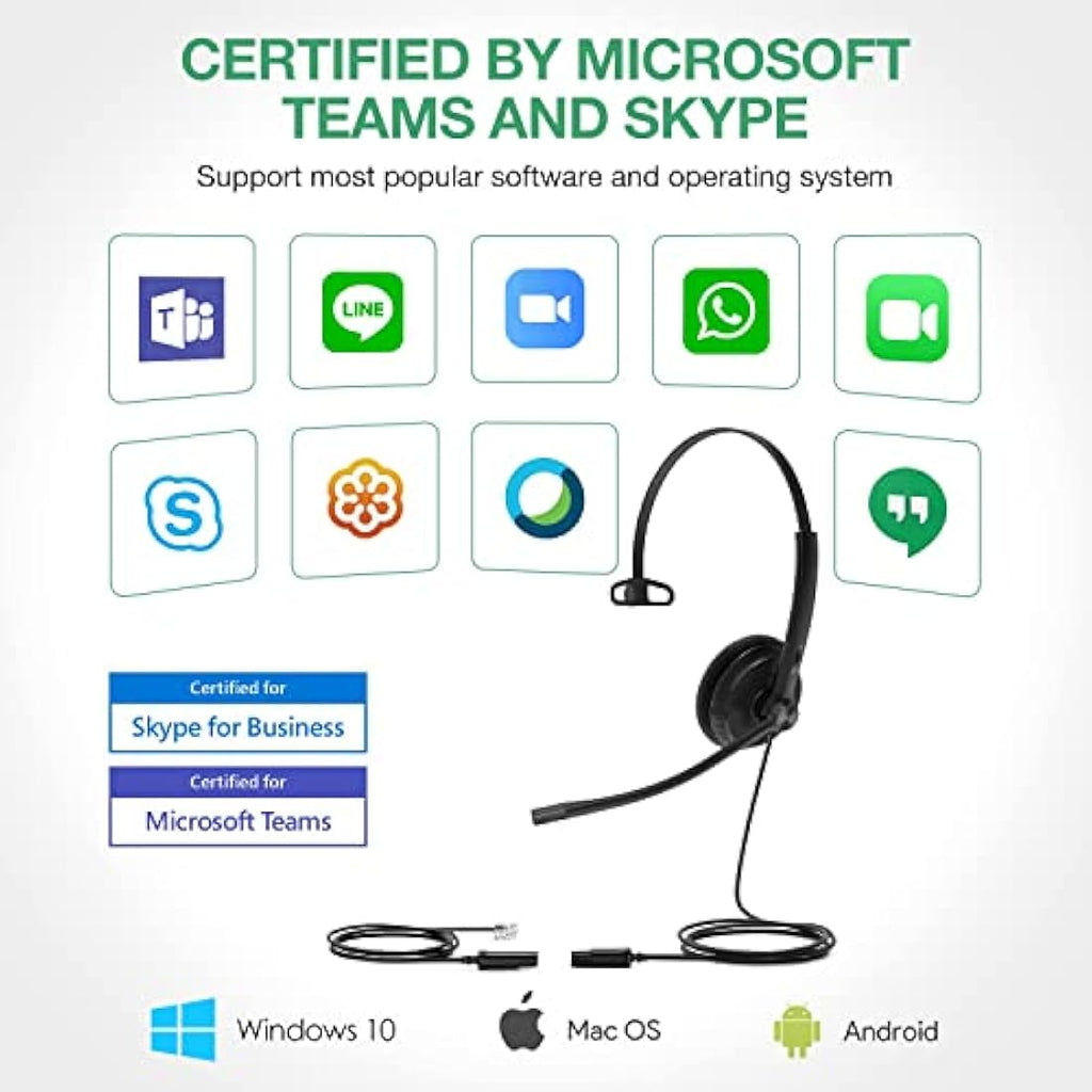 Yealink YHS34 Lite Mono Wired Office Headset | Noise-Canceling RJ9 Headset