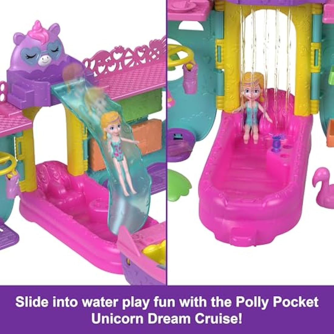 Polly Pocket Unicorn Dream Cruise Boat Playset with Water Play
