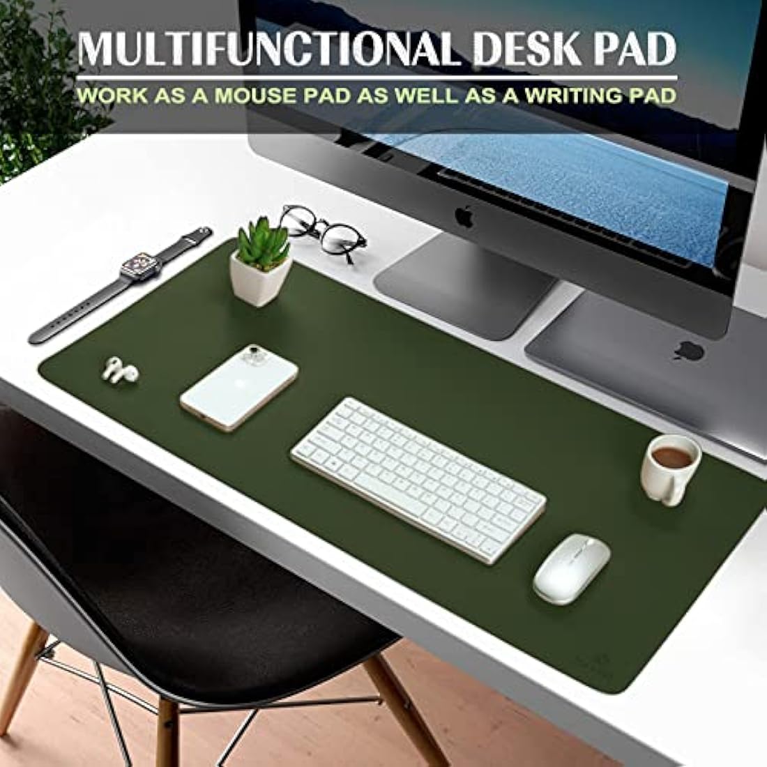 K KNODEL Leather Desk Mat | Office Mouse Pad & Writing Blotter, Dark Green
