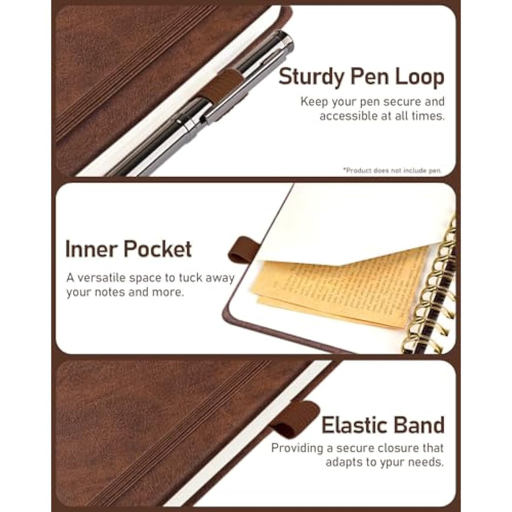 WEMATE Spiral Password Book with Alphabetical Tabs - Brown Hardcover