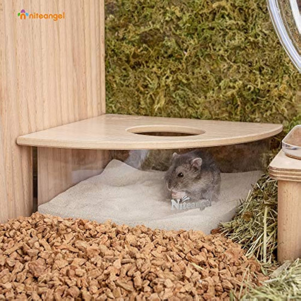 Niteangel Acrylic Hamster Sand Bath Box – Fan-Shaped Digging Container