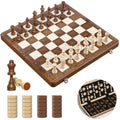 Sarr Klith 16" Wooden Magnetic Chess and Checkers Set | Foldable 2-in-1