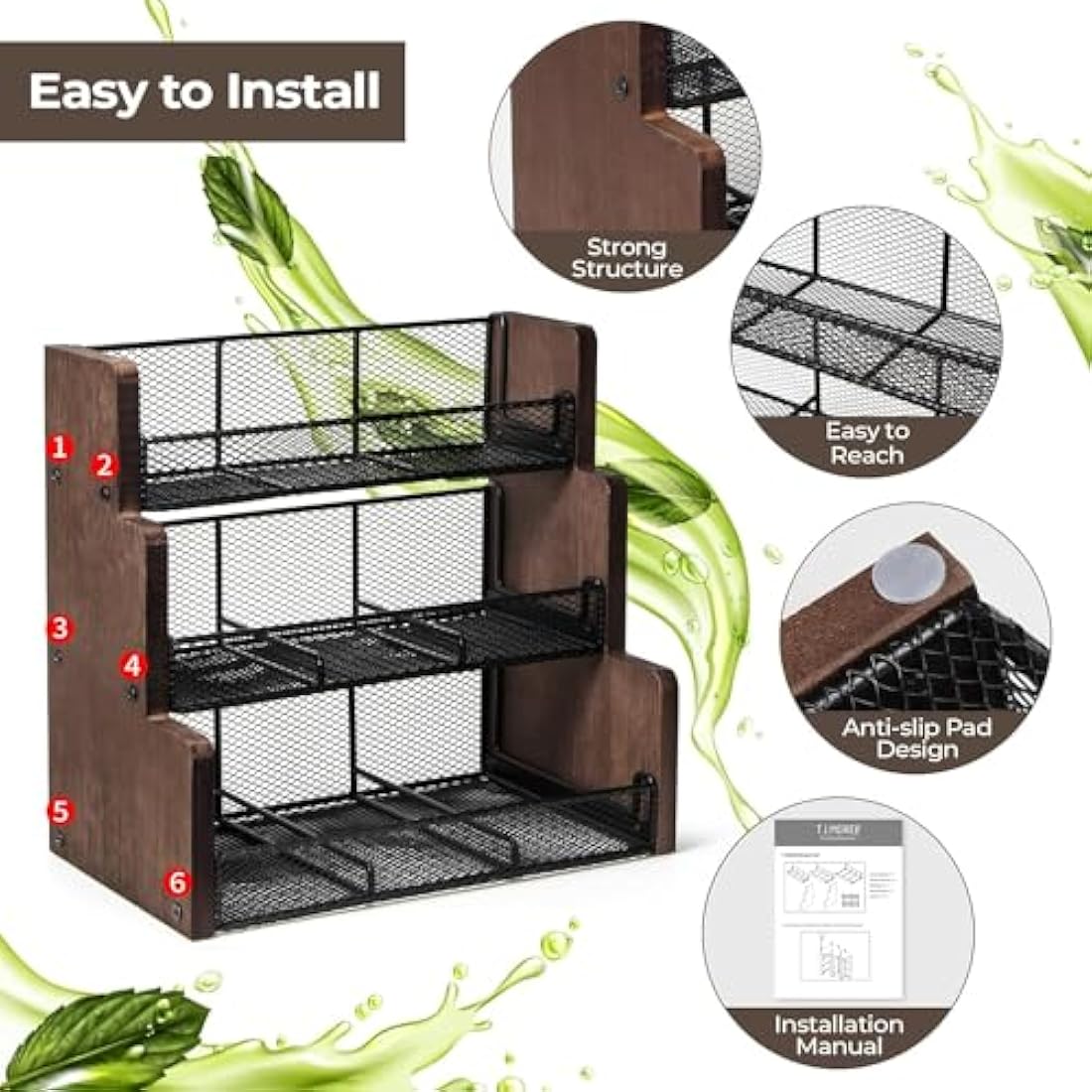 THYGIFTREE 3-Tier Tea Bag Organizer – Solid Wood Storage Box for Countertop