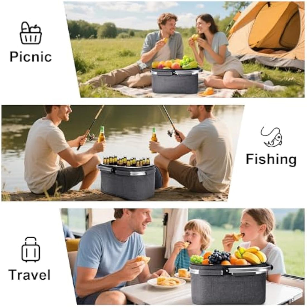 Insulated Picnic Basket | Foldable Leakproof Cooler Bag