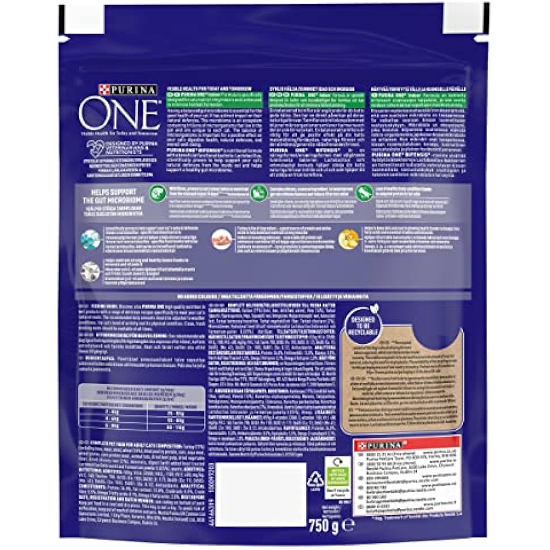 Purina One Indoor Turkey Dry Cat Food - Hairball & Odor Control 4x750g