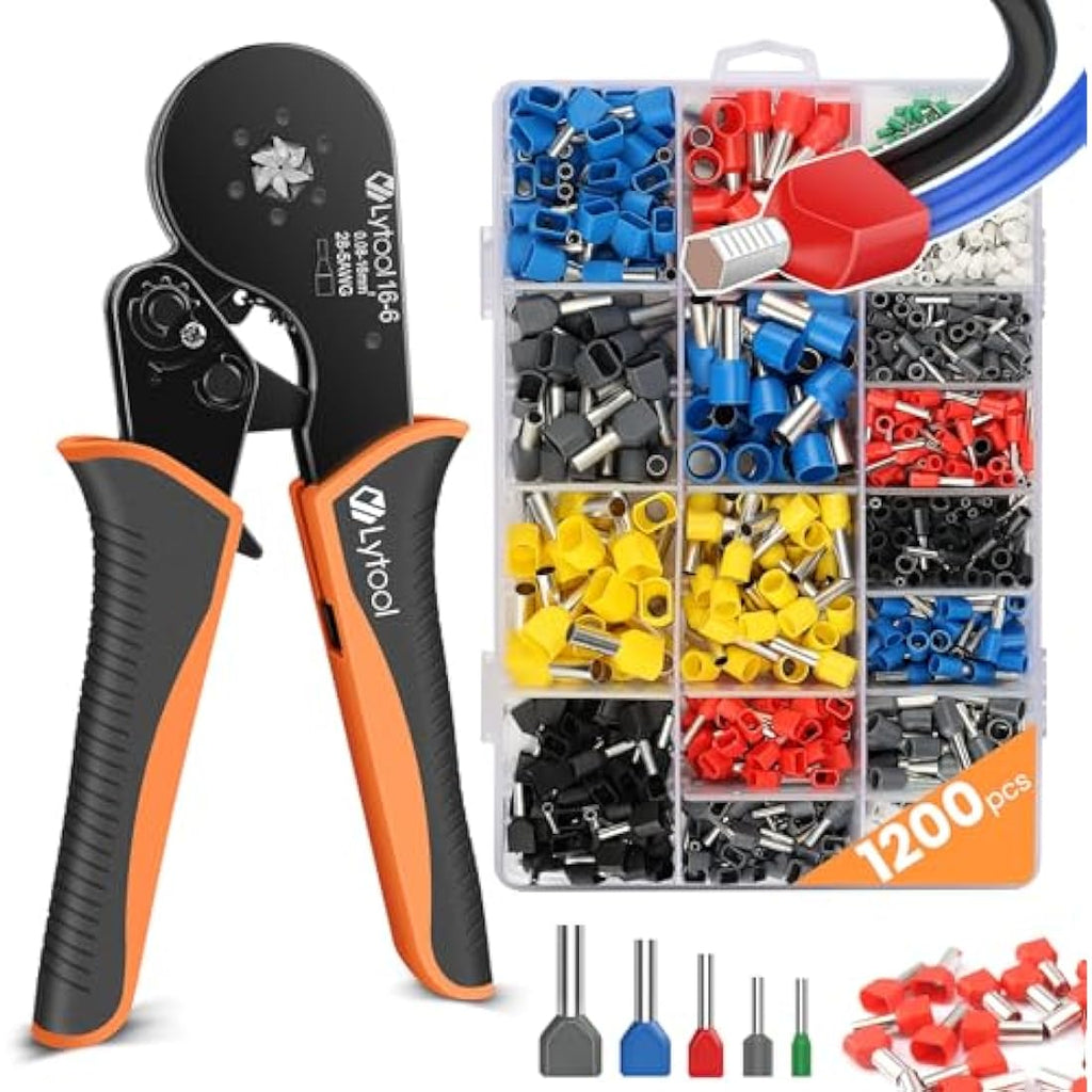 Lytool Hexagonal Ferrule Crimping Tool Kit with 1200Pcs Terminals 0.08-16mm²
