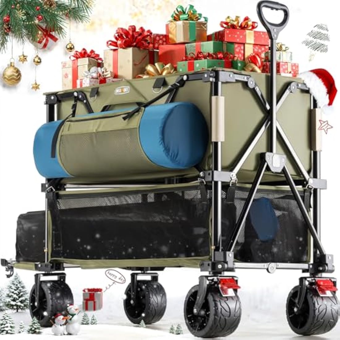 Overmont 400L Double Decker Folding Wagon – All-Terrain 200kg Cart