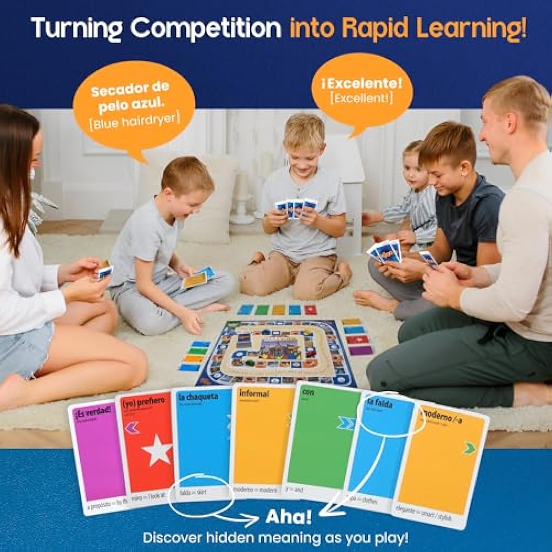 KLOO Spanish Board Game – Race to Madrid Language Learning Flash Cards
