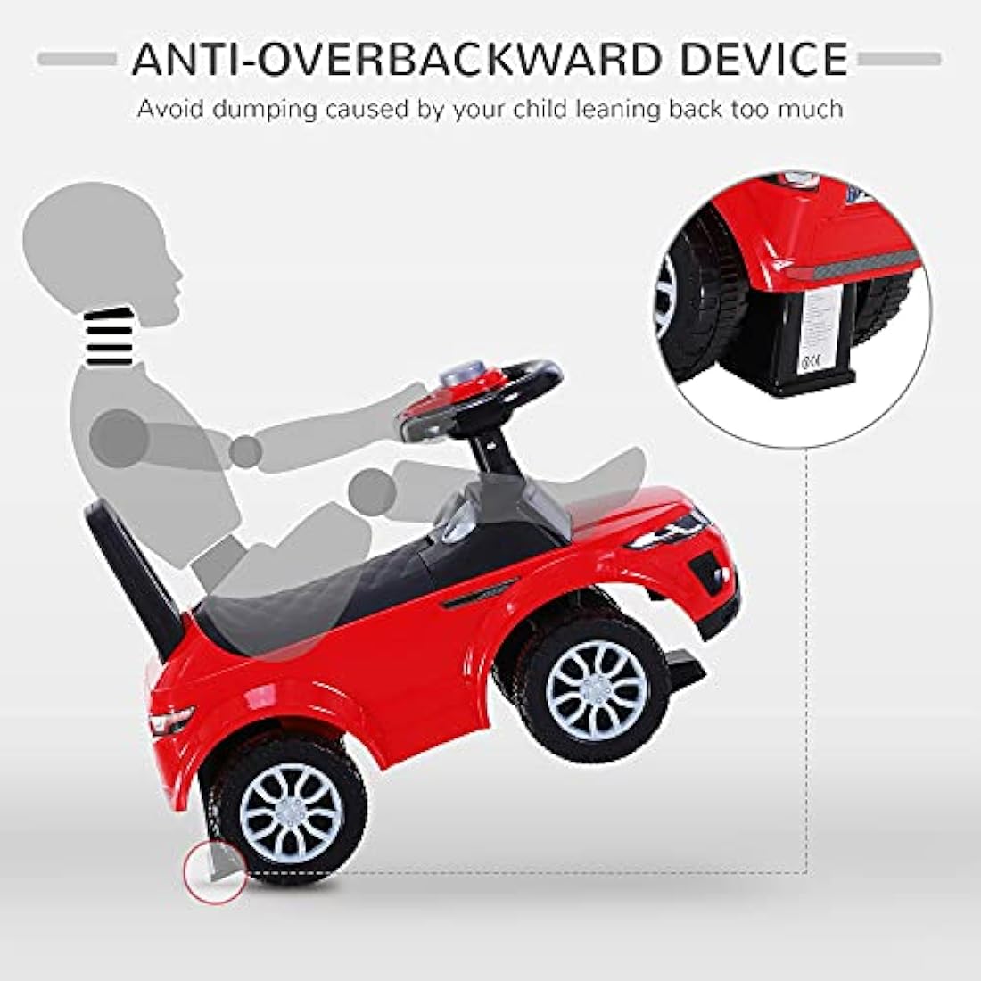 HOMCOM 3-in-1 Toddler Ride On Car – Foot to Floor Push Toy with Horn, Red