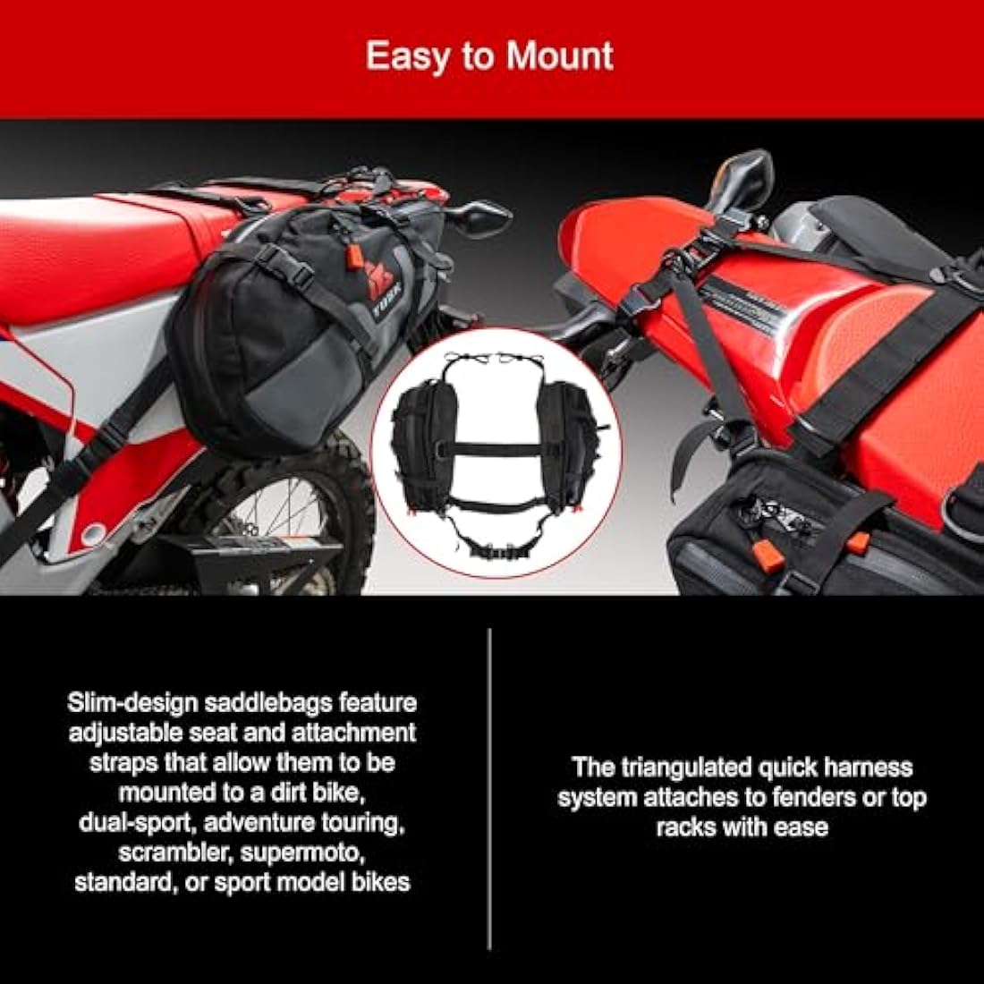 Tusk Traverse Rackless Pannier Bags - Durable Soft Motorcycle Luggage