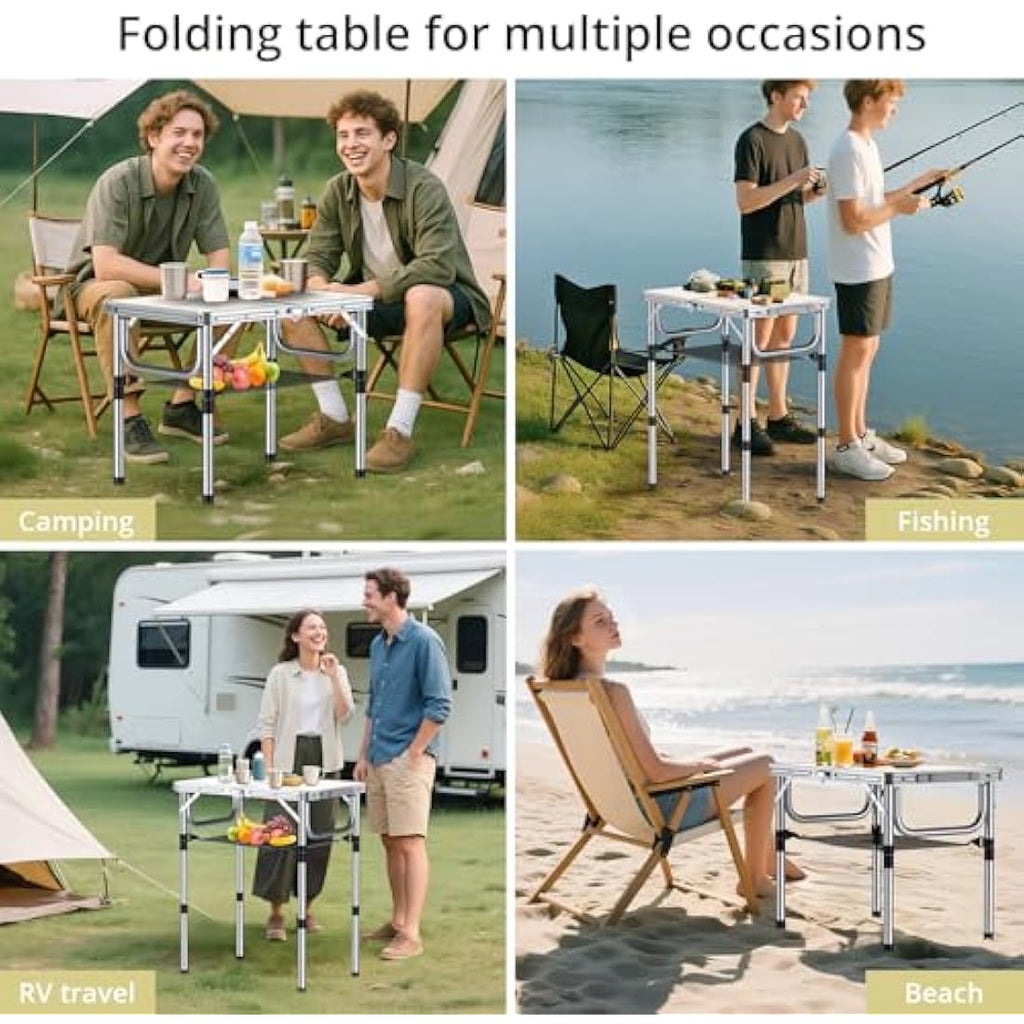 Anbte Folding Camping Table | Adjustable Aluminum Table with Storage Net