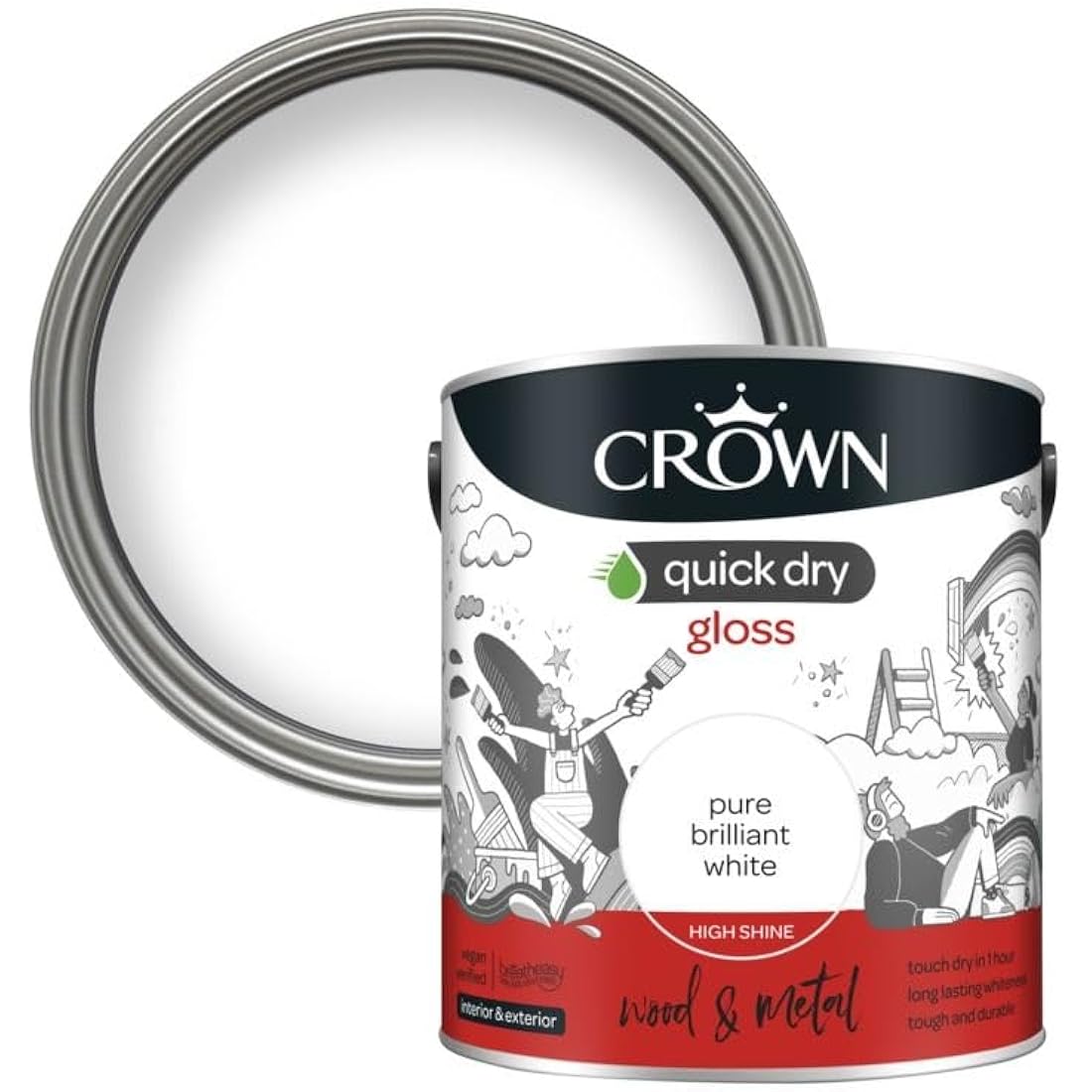 Crown Quick Dry Gloss Paint - Pure Brilliant White - 2.5L Interior/Exterior