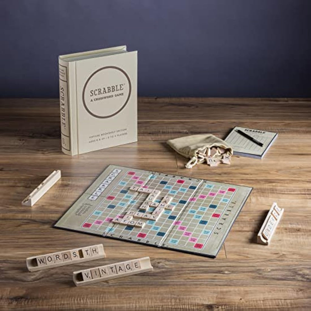 WS Game Company Scrabble Vintage Bookshelf Edition – Linen Board Game