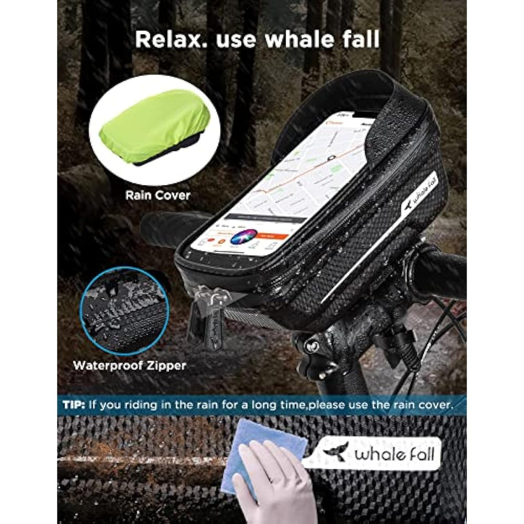 Whale Fall Waterproof Bike Frame Bag | Hard Shell Phone Holder up to 7"