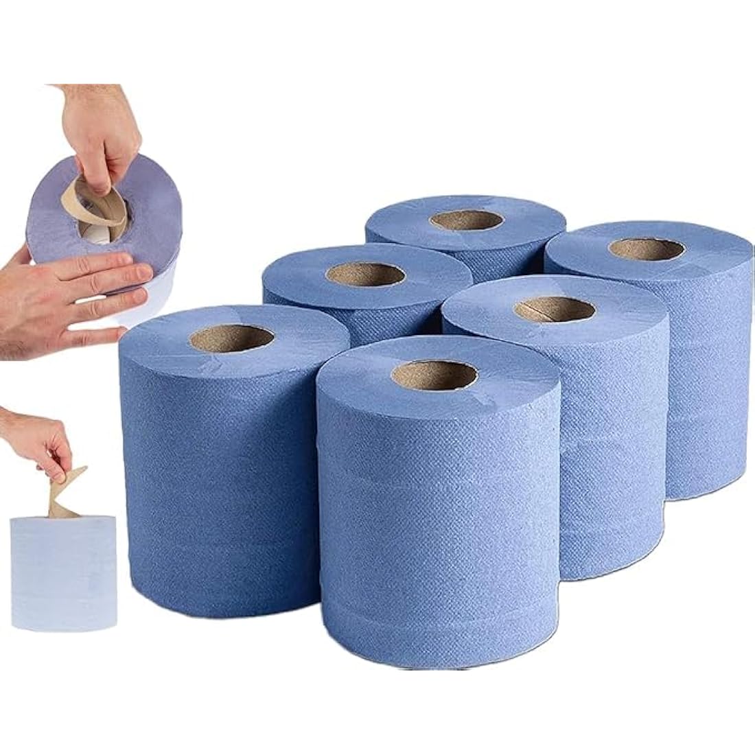 Blue Paper Rolls – 2 Ply Kitchen Towel Centre Feed 6 Pack