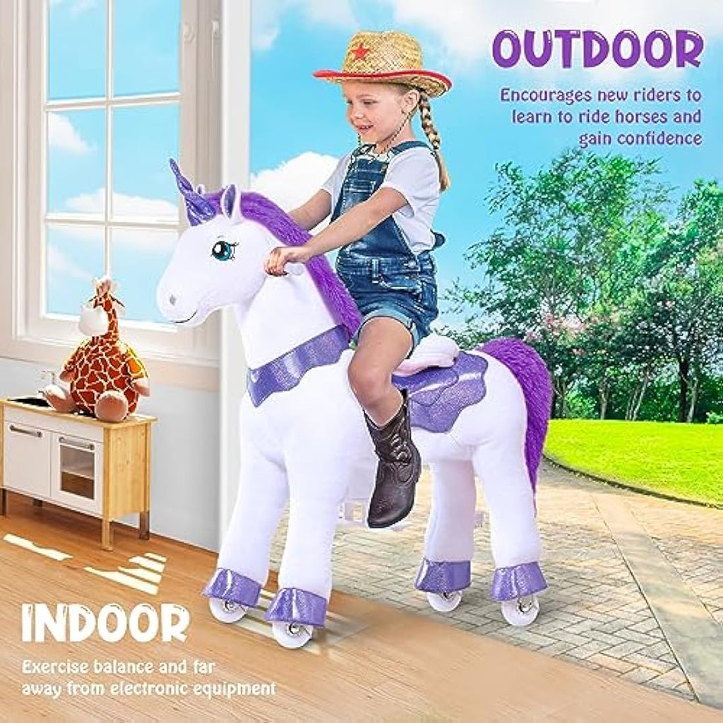 PonyCycle Ride on Unicorn Kids Scooter - Purple Mechanical Toy (Size 3)