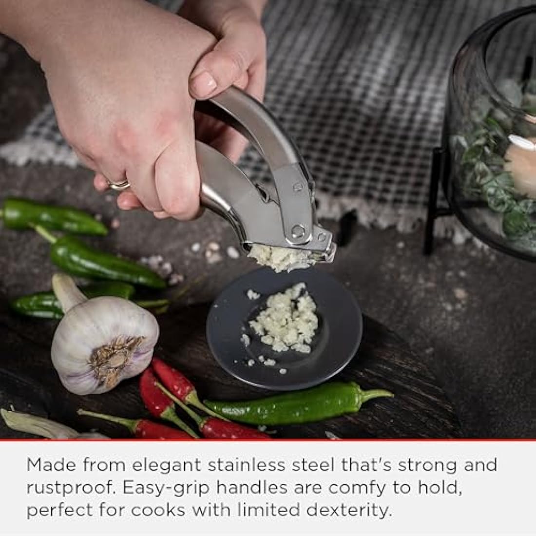 Kuhn Rikon Stainless Steel Garlic Press – Durable Ergonomic Crusher