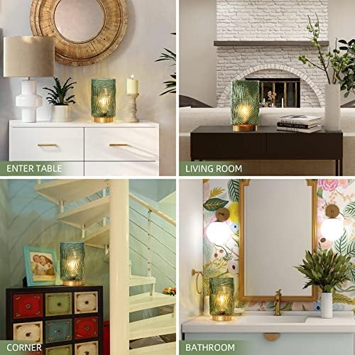 MJ PREMIER Cordless Battery Operated Table Lamp with Timer – Green Glass