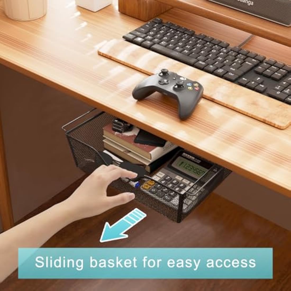 2-Pack Under Desk Pull Out Metal Wire Mesh Storage Baskets