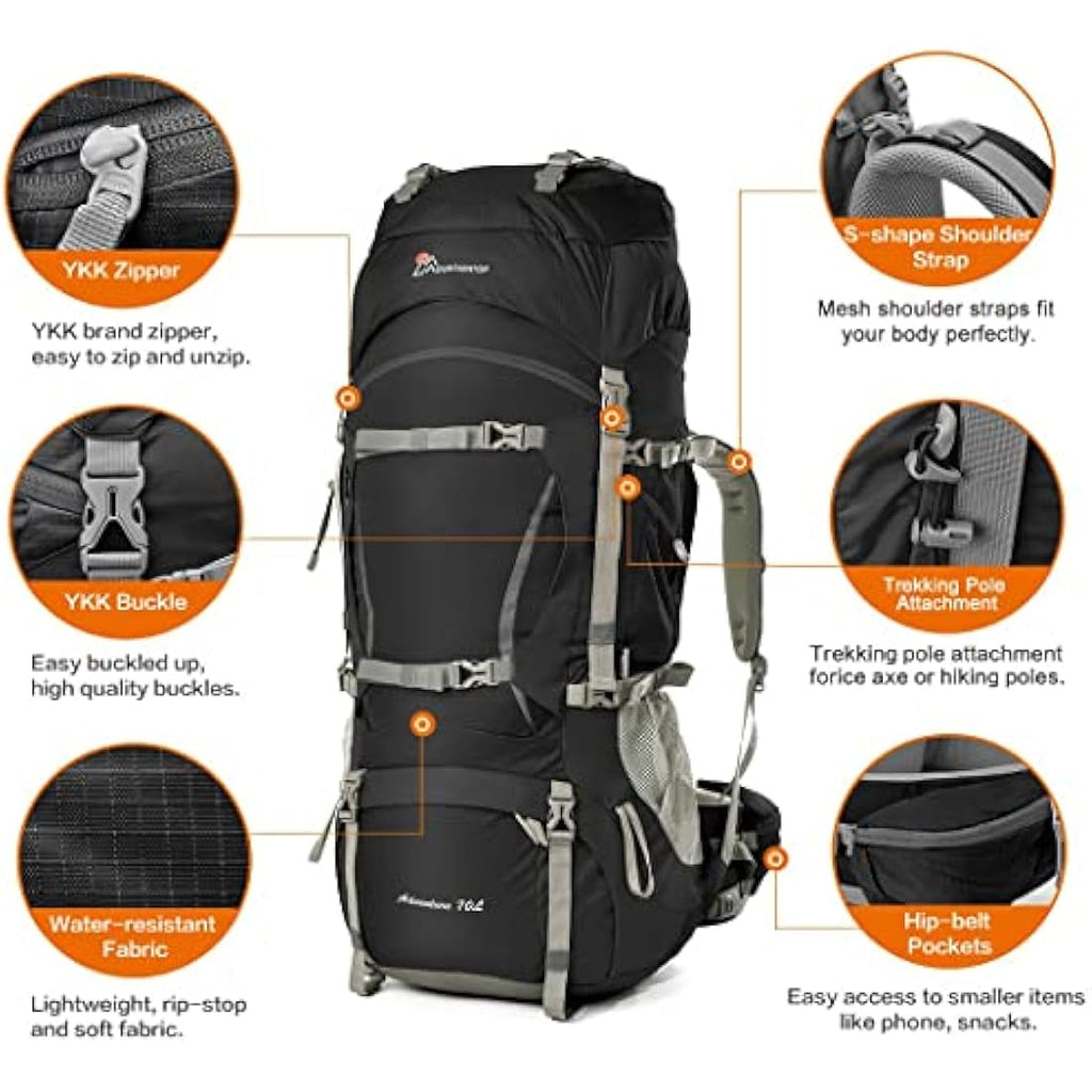 Mountaintop 70L Hiking Backpack – Internal Frame Water-Resistant Rucksack