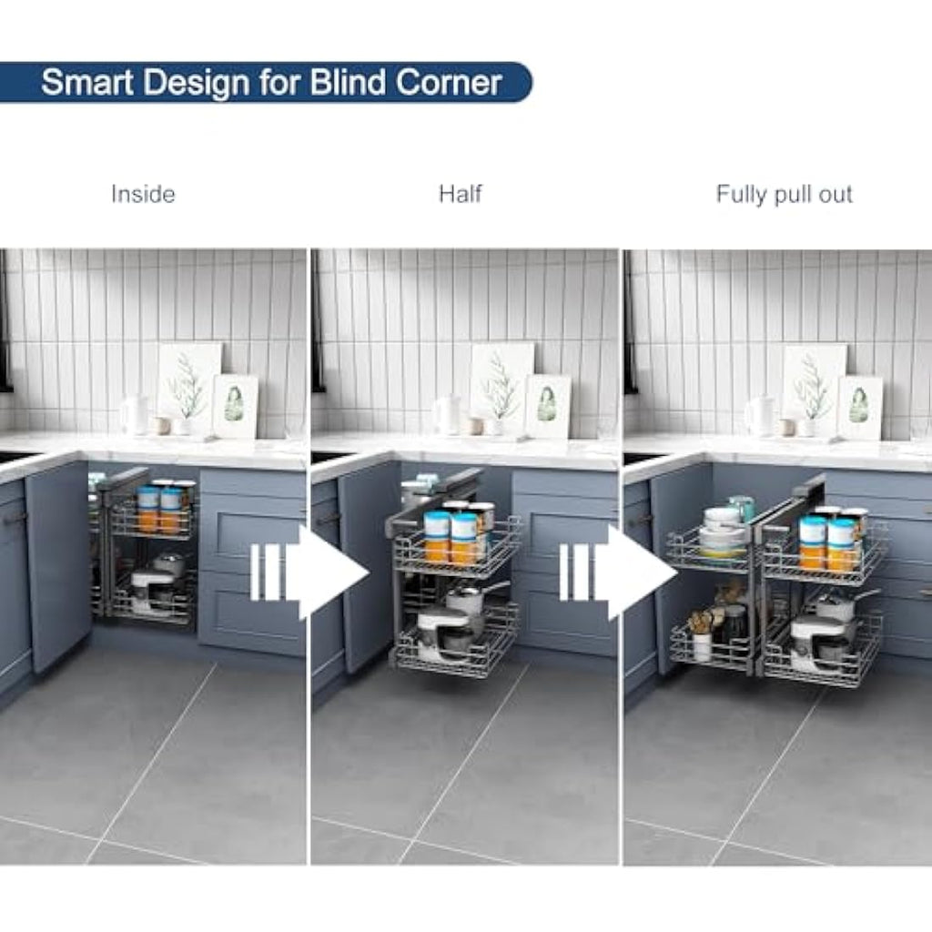 VADANIA Blind Corner Pull Out Organizer | 2-Tier Soft Close Kitchen Basket