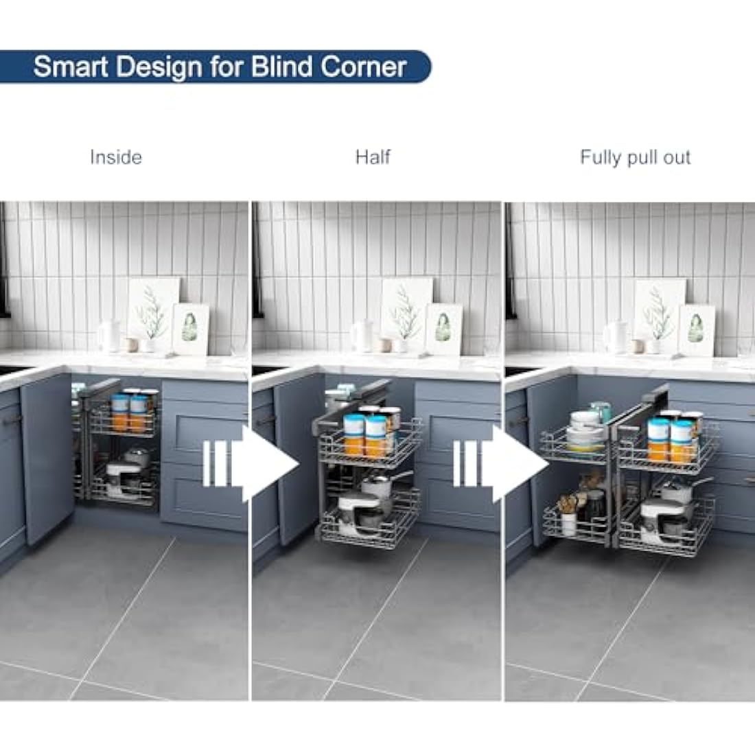 VADANIA Blind Corner Pull Out Organizer | 2-Tier Soft Close Kitchen Basket