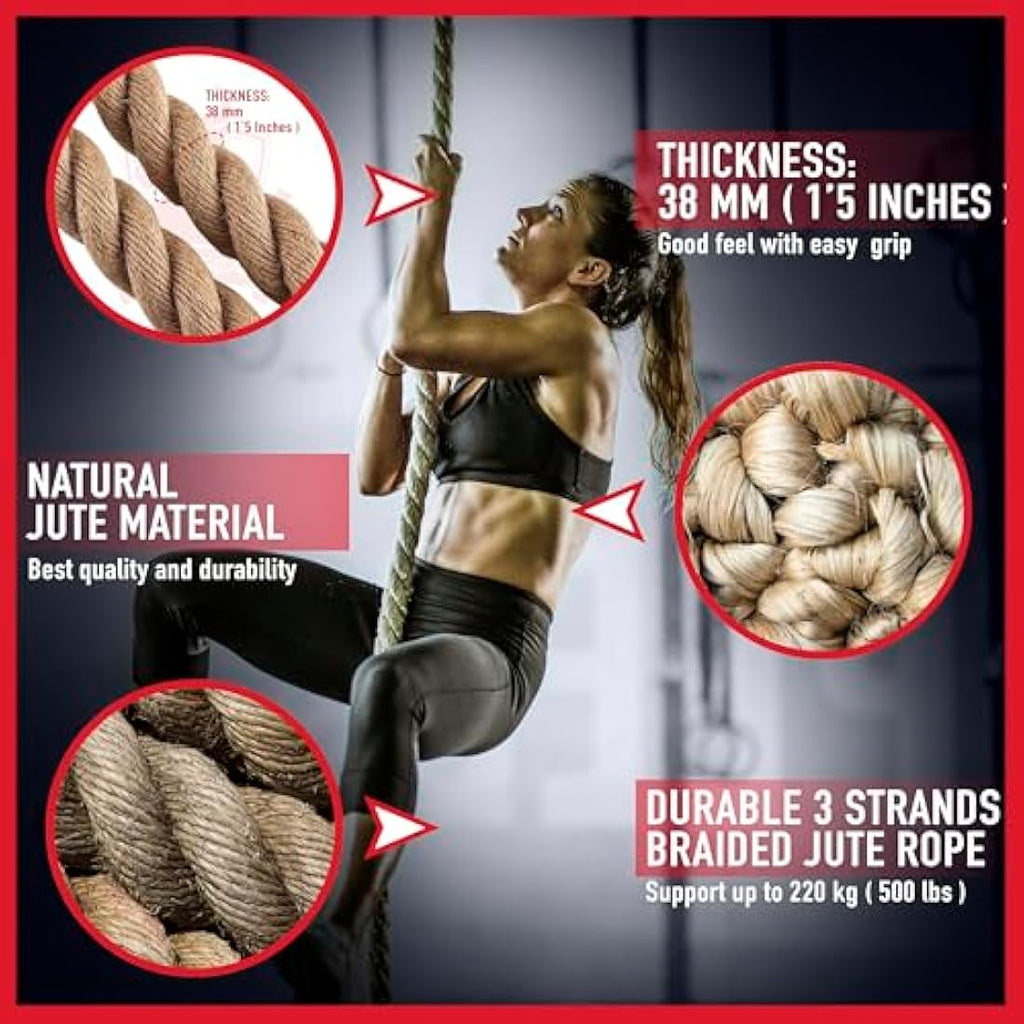 Toro Gear Jute Gym Climbing Rope | 1.5" Diameter Strength Training Rope