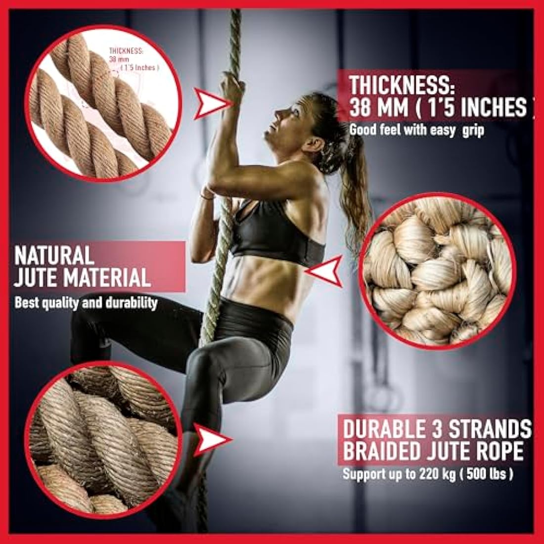 Toro Gear Jute Gym Climbing Rope | 1.5" Diameter Strength Training Rope