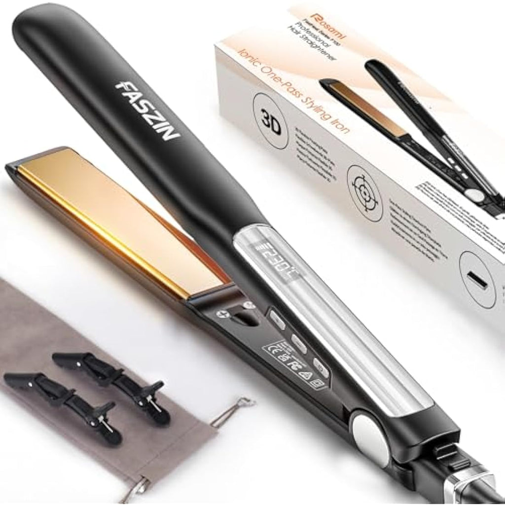 Faszin Ionic Titanium Hair Straightener – Fast Heat Flat Iron with LCD