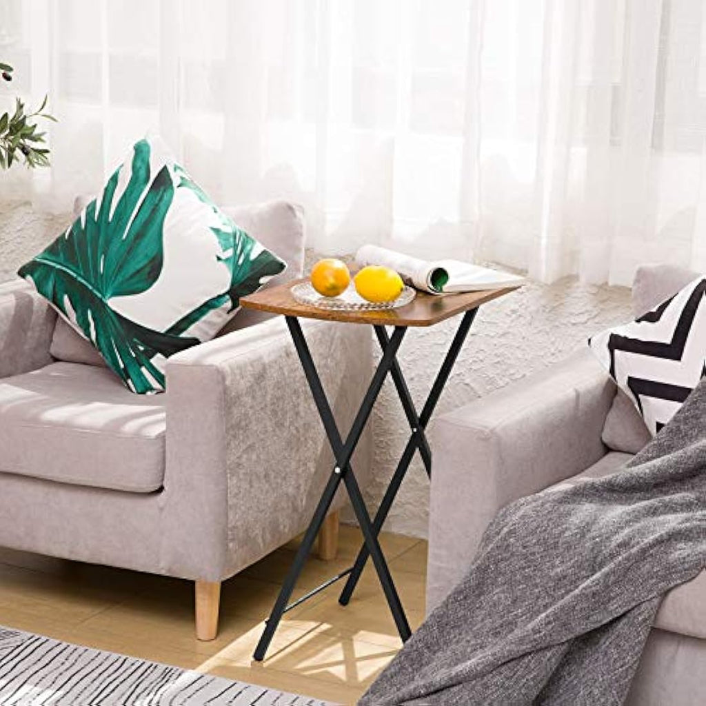 HOOBRO Folding Side Table – Industrial Metal Snack Tray for Small Spaces