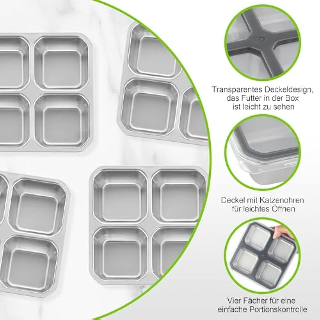 Misichao Stainless Steel 4-Compartment Snack Boxes - 4 Pack Grey