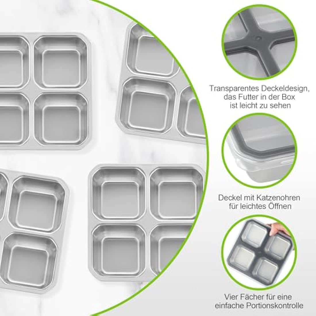 Misichao Stainless Steel 4-Compartment Snack Boxes - 4 Pack Grey