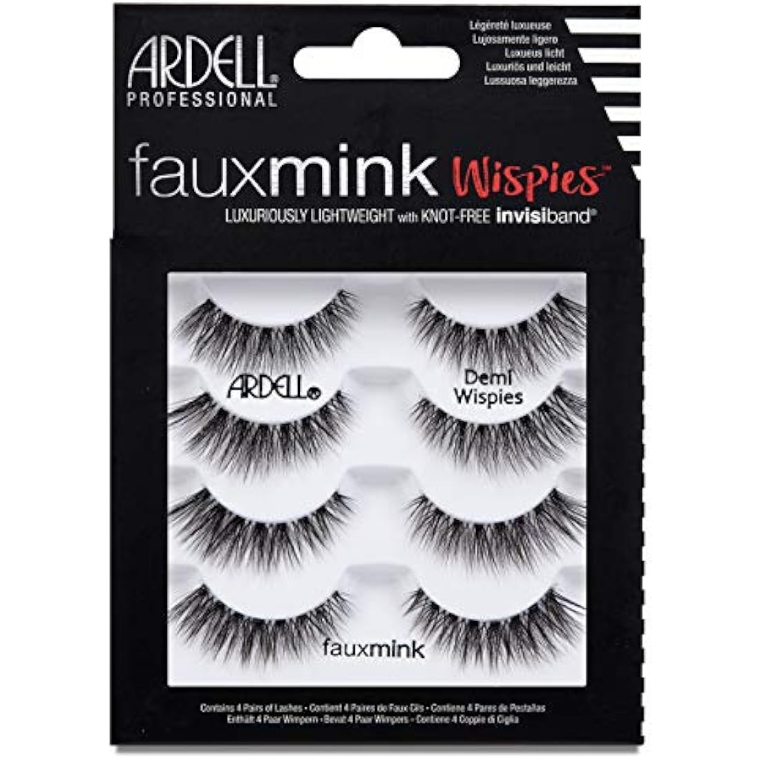 Ardell Faux Mink Demi Wispies False Eyelashes | Black, 4 Pair Multipack