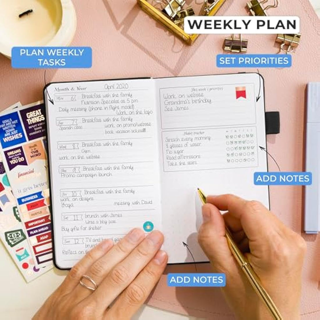 GoGirl Undated Pocket Weekly Planner – Eco-Leather Goal Organizer, Black