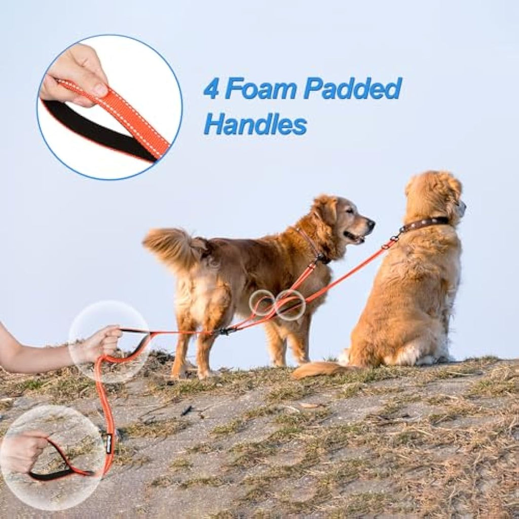 PetBonus Double Dog Leash – No Tangle Reflective Dual Lead with 4 Handles