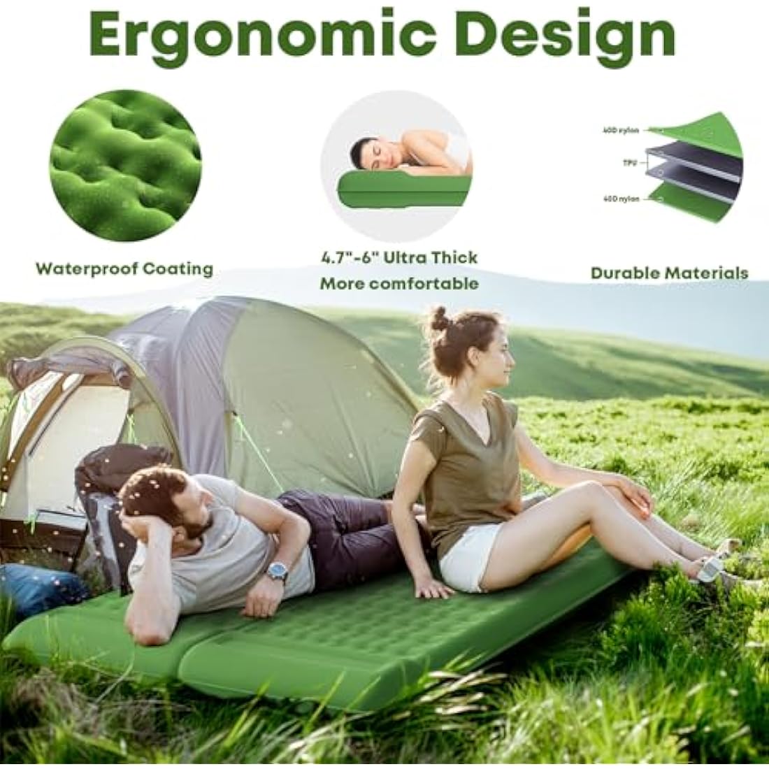 MAMBAKOTR Camping Sleeping Pad – Extra Thick Inflatable Mattress with Pump