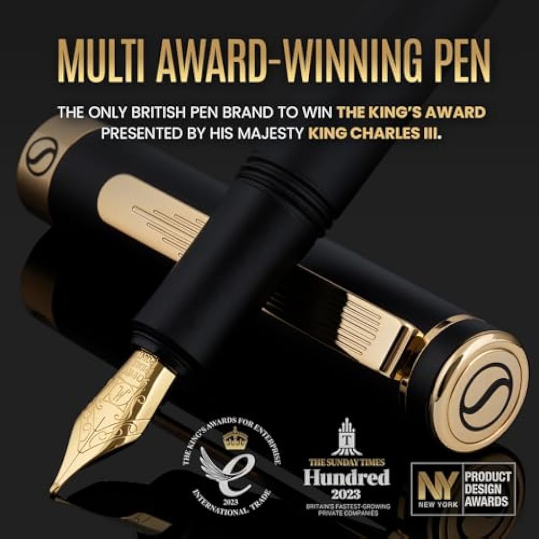 Scriveiner Luxury EDC Fountain Pen – Black Pocket Pen with Gold Nib
